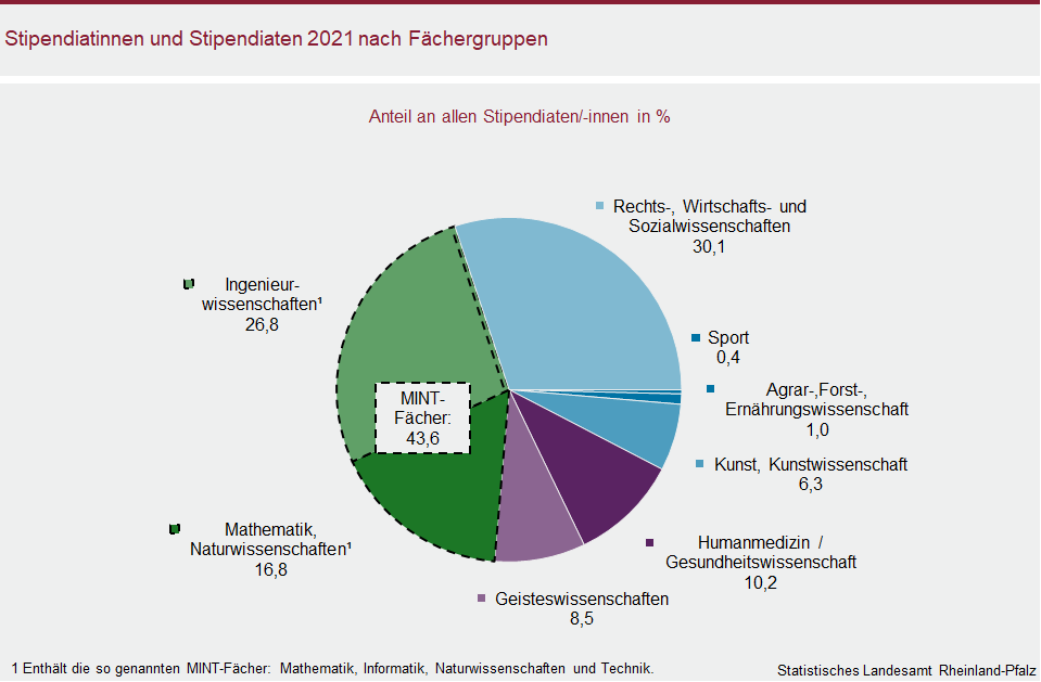 Kreisdiagramm: Stipendiatinnen und Stipendiaten 2021 nach Fächergruppen