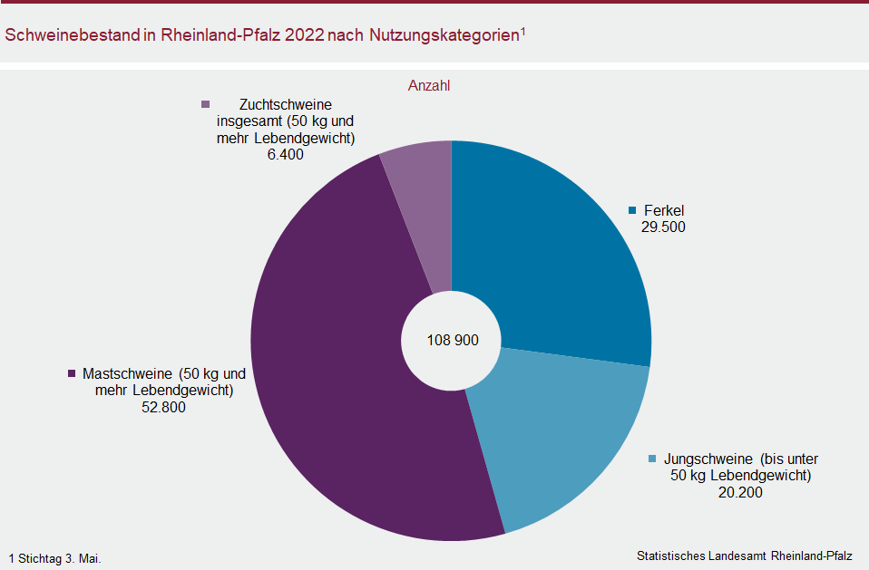 Ringdiagramm: Schweinebestand in Rheinland-Pfalz 2022 nach Nutzungskategorien